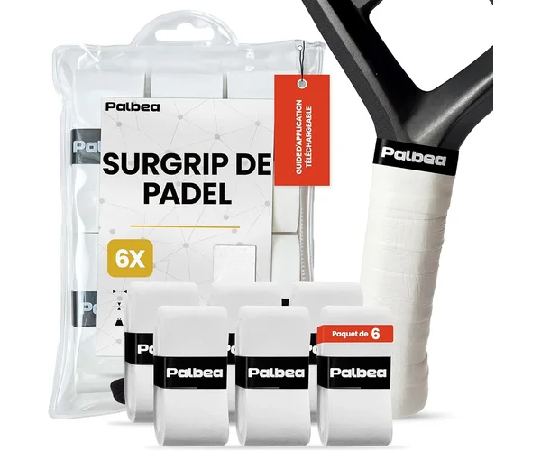 Pack de 6 surgrips de padel Palbea blancs très adhésifs