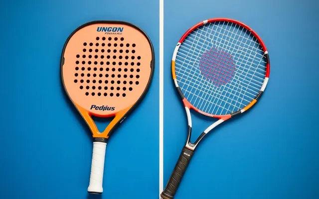 Raquette de padel et raquette de tennis côte à côte